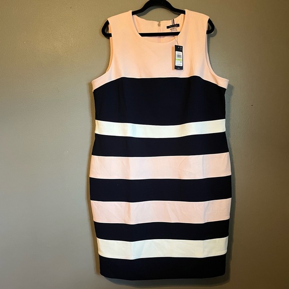 NWT Tommy Hilfiger Sz 18 Women’s Blue Pink Striped Scuba Sheath Midi Dress $109! - Picture 2 of 10